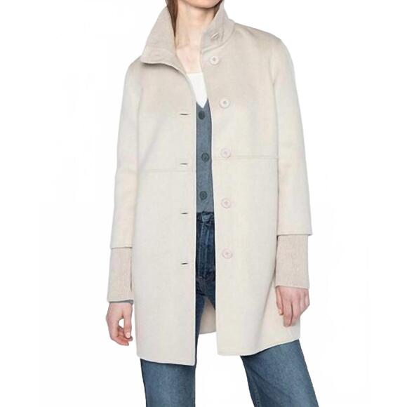 NEW KINROSS button front knit trim coat in taupe